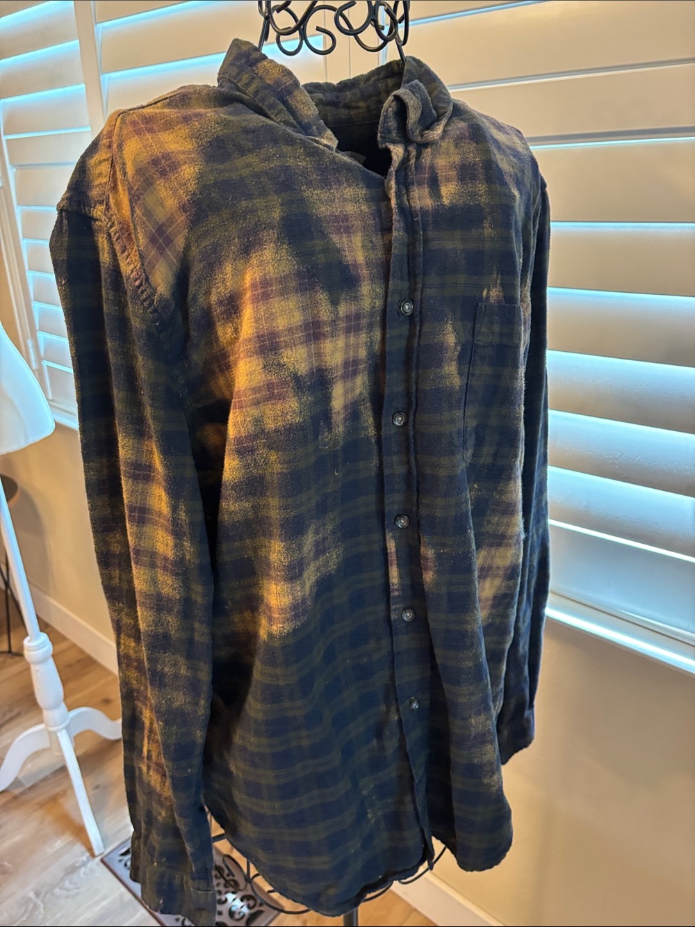 Handmade one of a kind distressed Plaid Rooster Patch Flannel Shirt - Picture 5 of 8